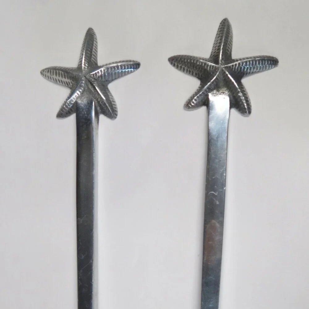 STARFISH SET Fork & Spoon Salad Servers & Napkin Holder Seaside Coastal Nautical